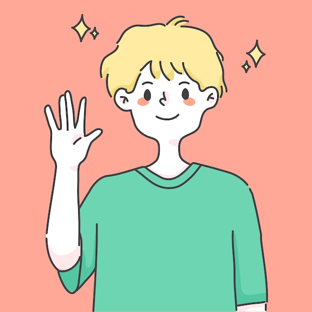 Premium Vector Boy waving hand greeting cute people illustration