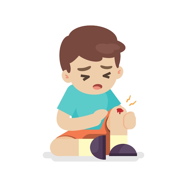 Boy with bruises on his leg Vector | Premium Download