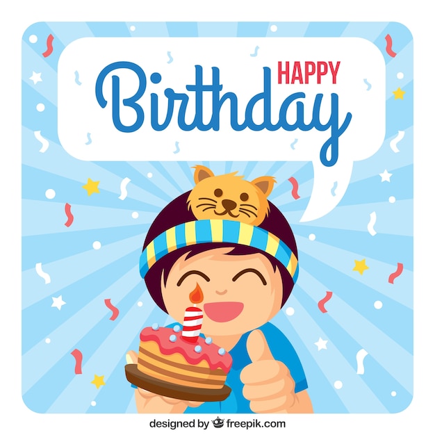 Download Boy with a cake happy birthday card Vector | Free Download