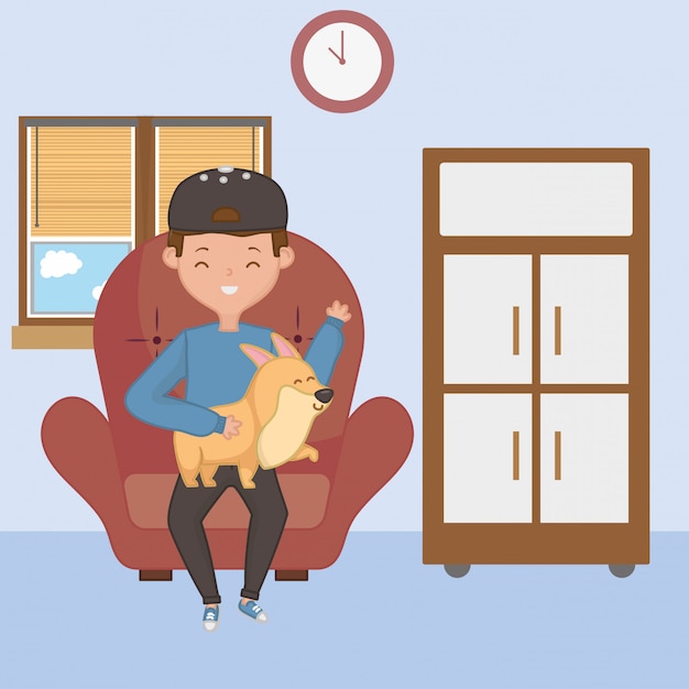 Boy with dog cartoon design Free Vector