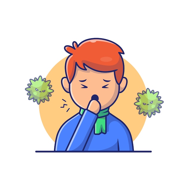 Premium Vector | Boy with fever and flu icon illustration. corona ...