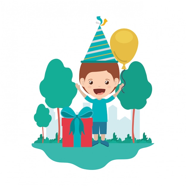 Premium Vector | Boy with party hat in birthday celebration