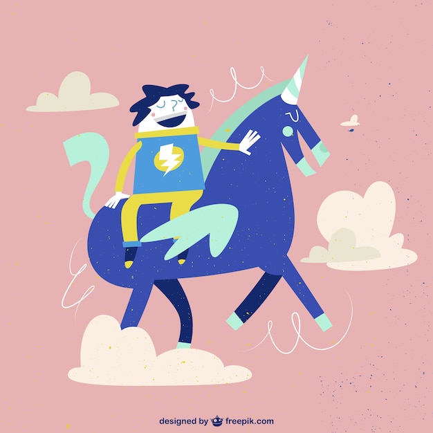 Download Boy with a unicorn illustration | Free Vector