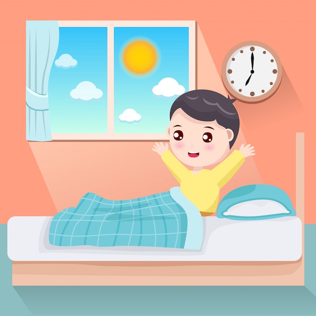 Premium Vector | The boy woke up in the morning