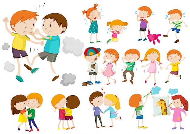 Boys and girls in different actions illustration Vector | Free Download