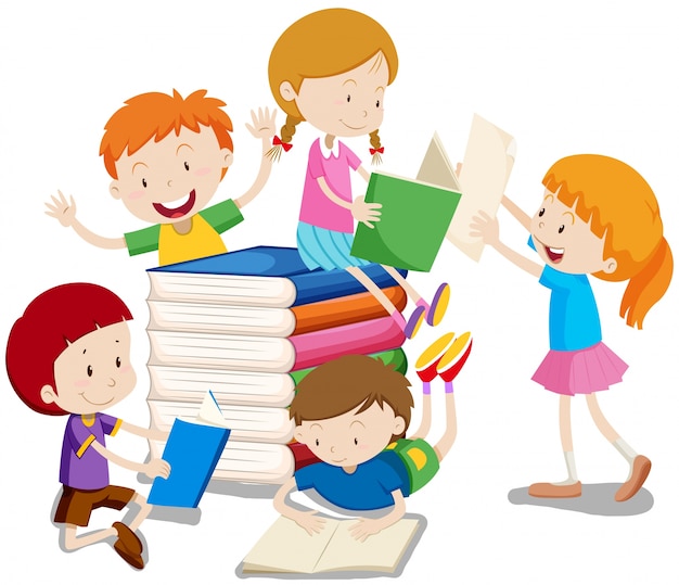 Boys and girls reading books illustration Vector | Free Download