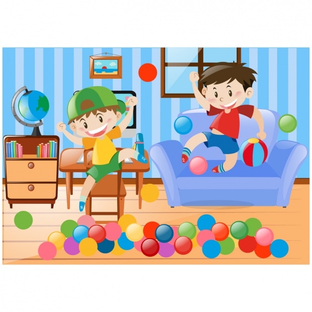 Boys playing in the living room Vector | Free Download