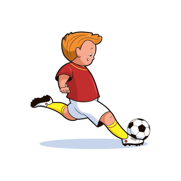 Premium Vector | A boysoccer player kicks the ball in a jump vector ...