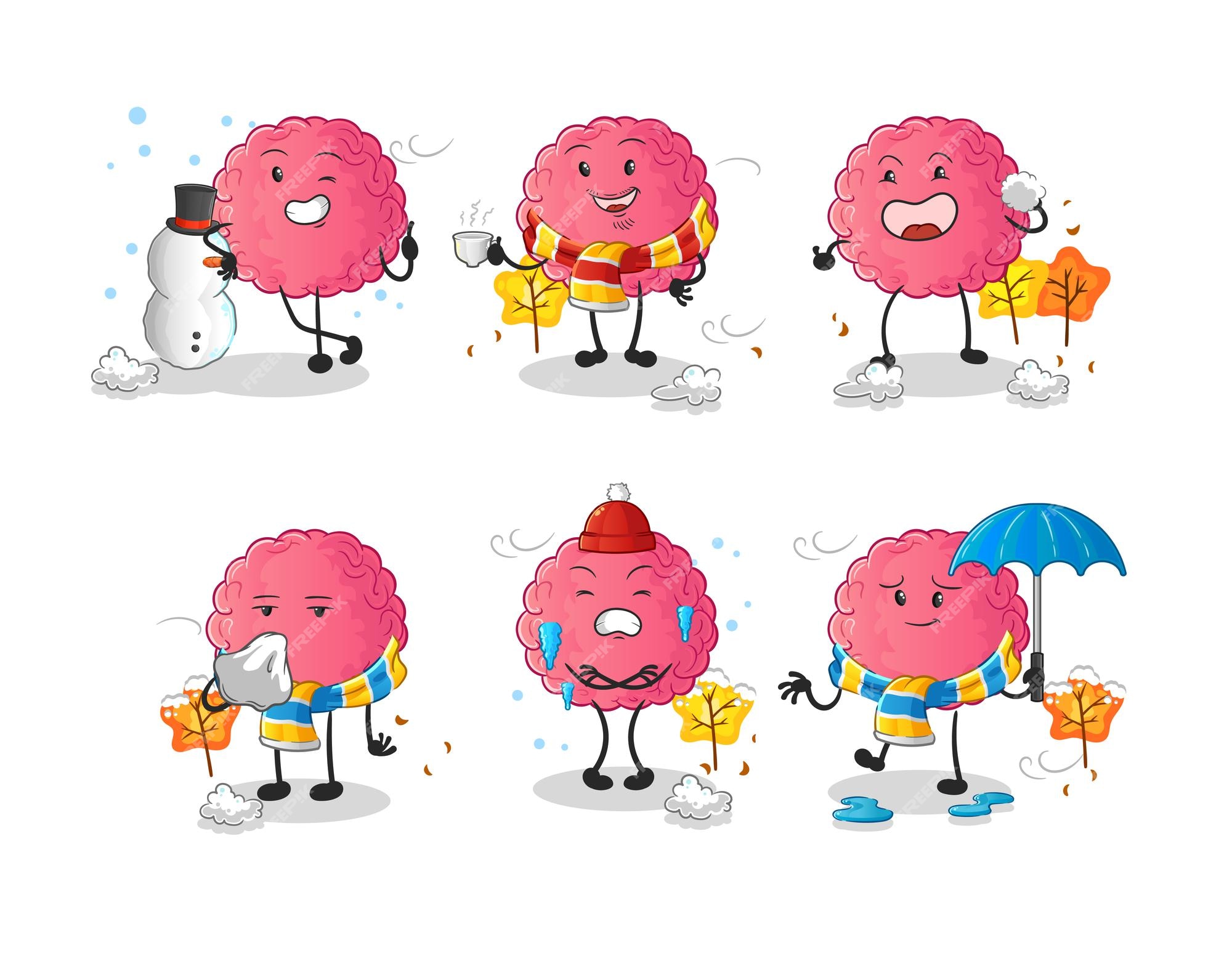 Premium Vector | Brain in cold weather character mascot vector