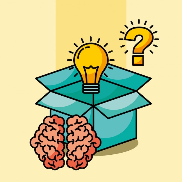 Download Brain creative idea box bulb question | Premium Vector