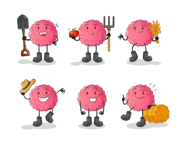 Premium Vector | The brain farmer group character. cartoon mascot