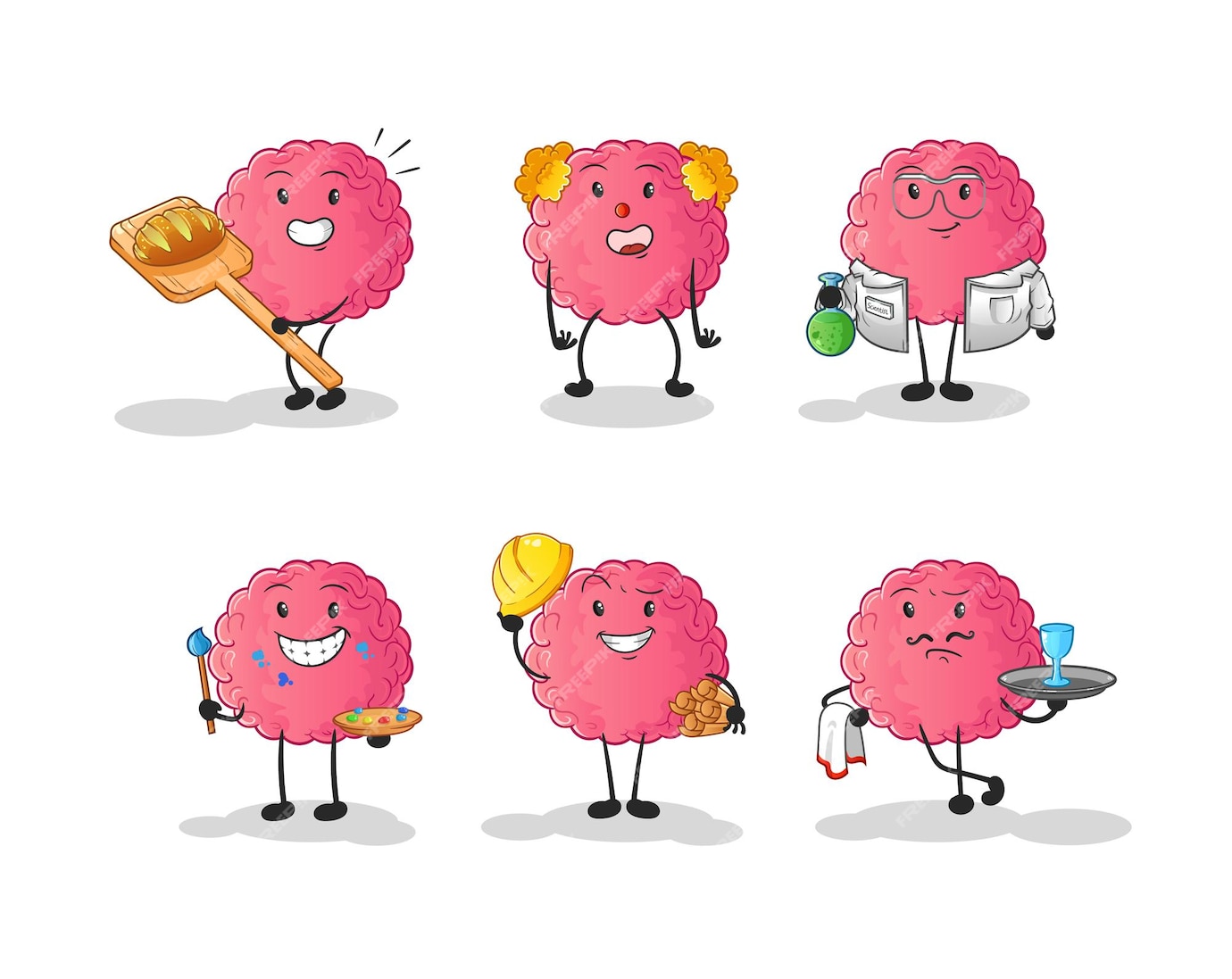 Premium Vector | Brain profession set character. cartoon mascot vector