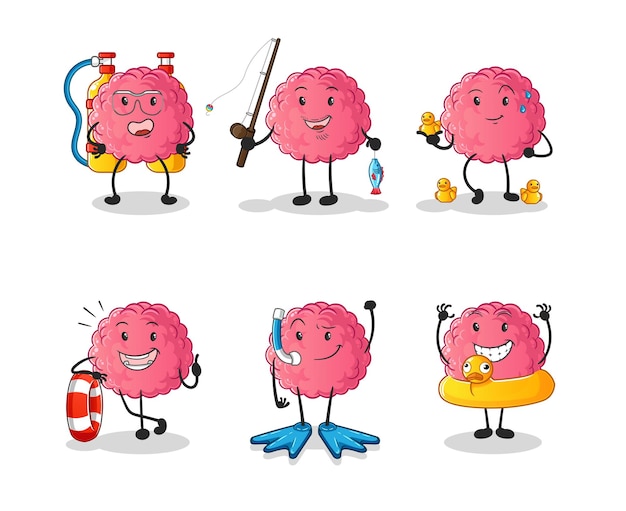 Premium Vector | The brain water activity group. cartoon mascot