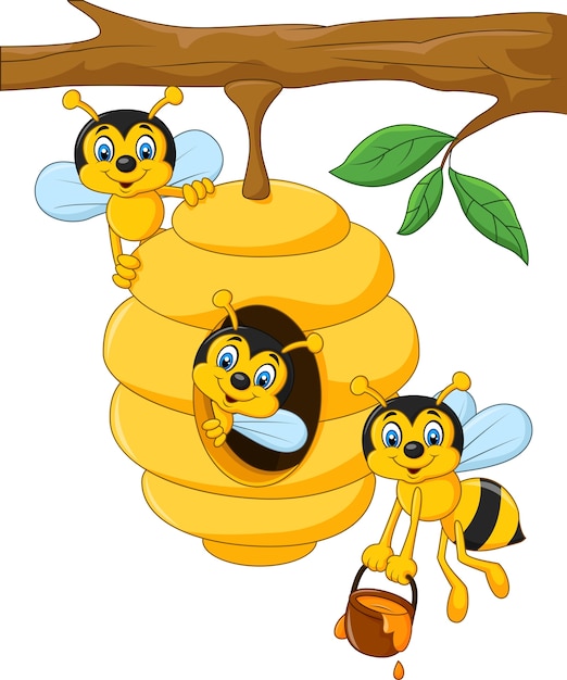 Premium Vector | Branch of a tree with a beehive and bees