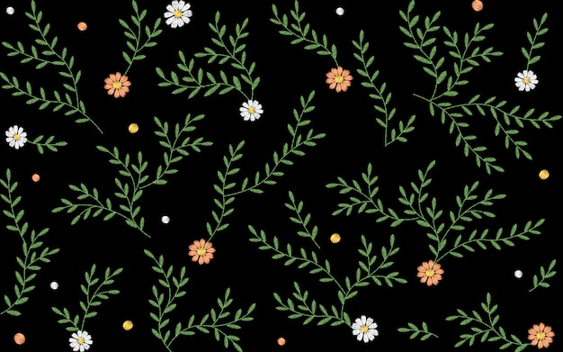 Branches leaves twigs grass herbs seamless pattern. Premium Vector