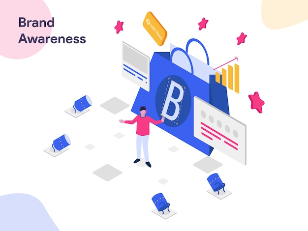 Brand awareness isometric illustration Premium Vector