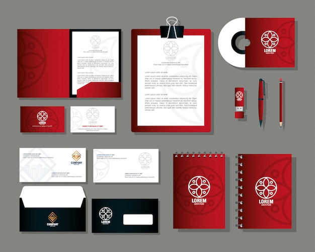 Download Brand mockup corporate identity, mockup stationery supplies, red color with sign white | Premium ...