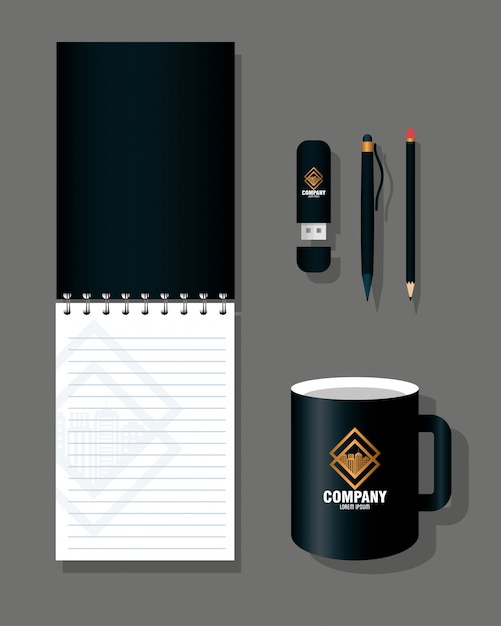 Download Premium Vector | Brand mockup corporate identity, stationery supplies color black with golden ...