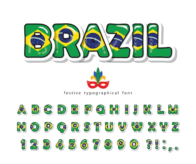 Premium Vector Brazil Cartoon Font Brazilian National Flag Colors