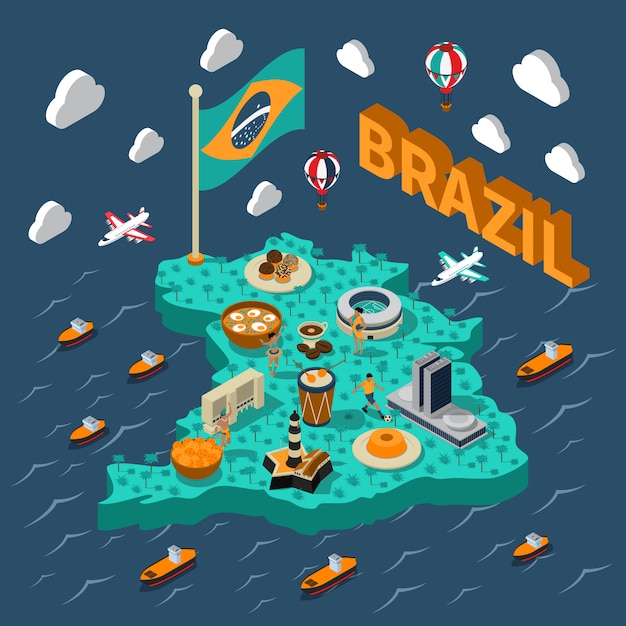 Brazil isometric map Free Vector