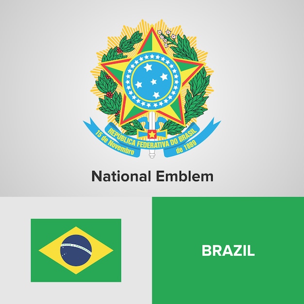 Brazil map flag and national emblem Premium Vector