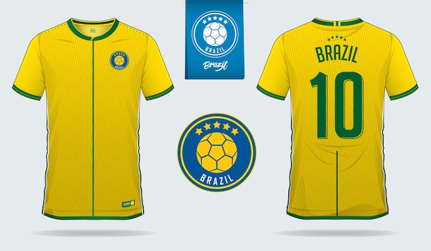 Brazil soccer jersey or football kit template Premium Vector