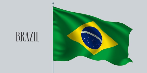 Premium Vector Brazil Waving Flag On Flagpole