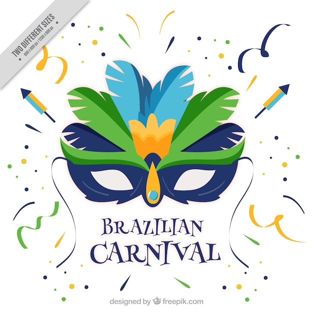 Brazilian carnival background with flat mask and confetti Free Vector