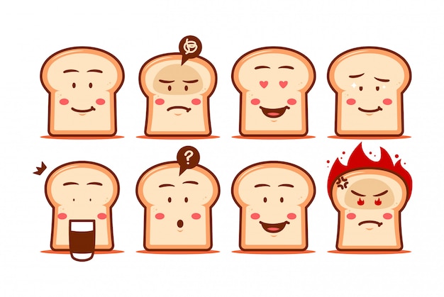 Premium Vector Bread Cartoon Emoji Face Smiley Expression Set Character Cute Funny Style