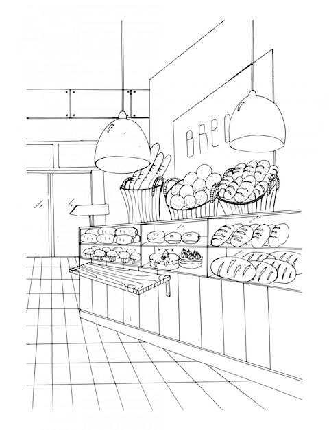 Premium Vector | Bread department hand drawn black and white ...