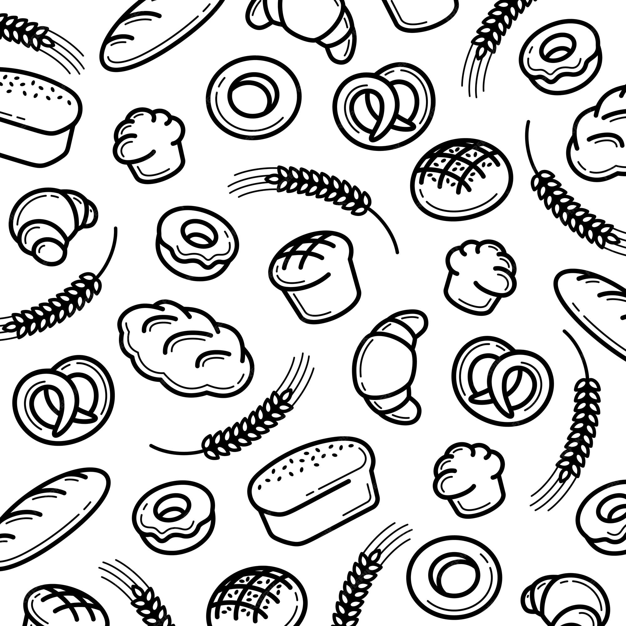 Premium Vector Bread pattern background collection bread icons vector