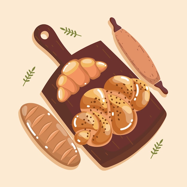 Premium Vector | Breads and cutting board