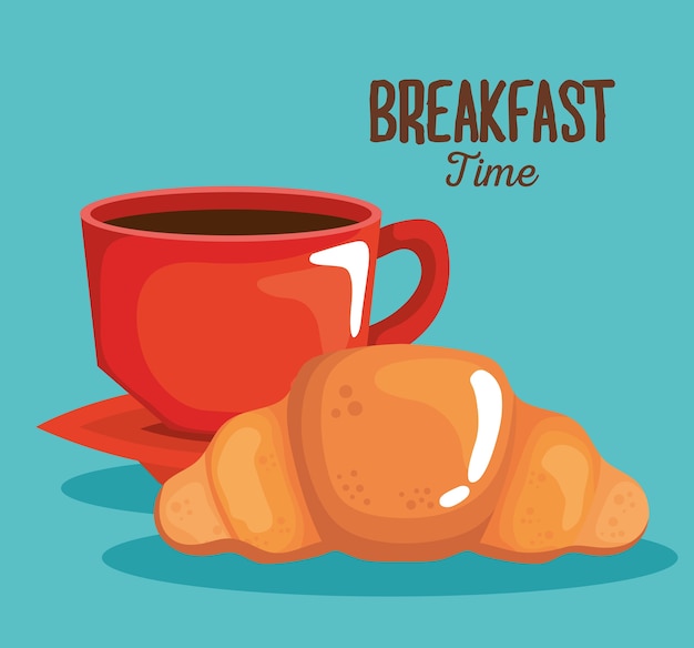 Premium Vector Breakfast Coffee Cup And Croissant Design Food Meal