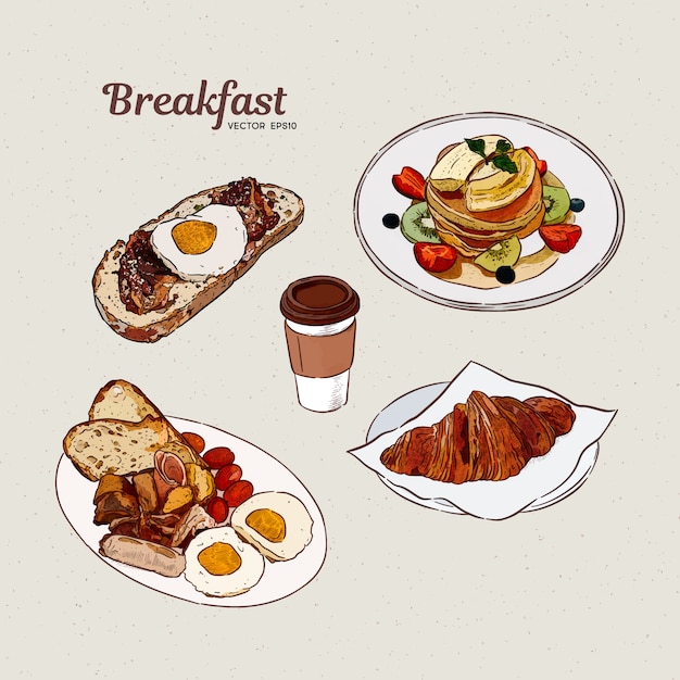 Premium Vector Breakfast collection, hand draw sketch