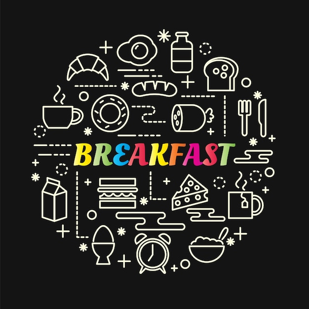 Breakfast colorful gradient with line icons set Premium Vector