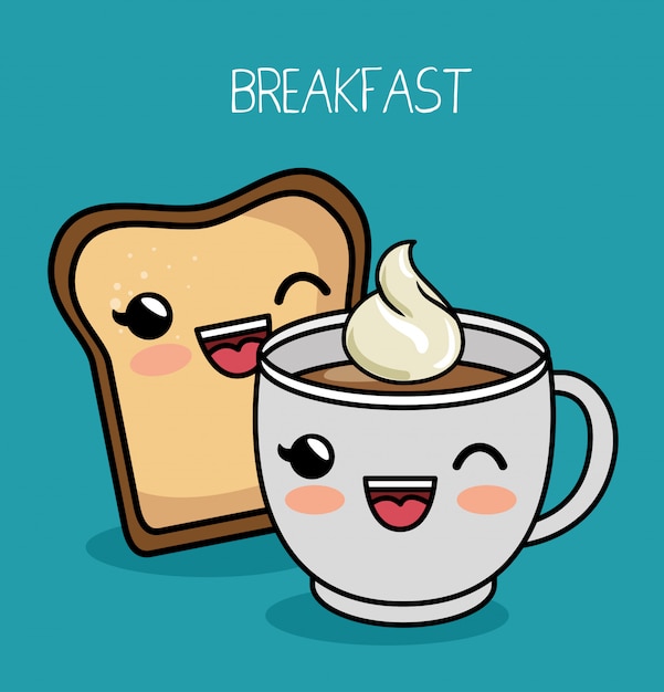 Download Free Vector Breakfast Kawaii Cute Cup Coffee Bread