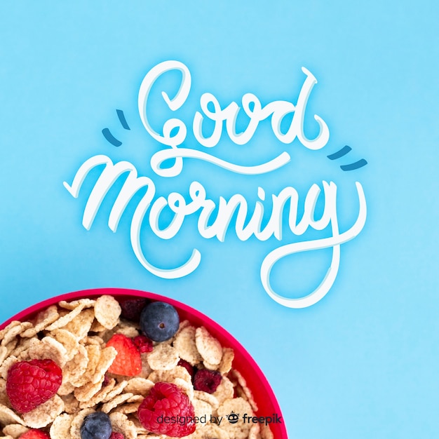 Free Vector | Breakfast lettering background with photo