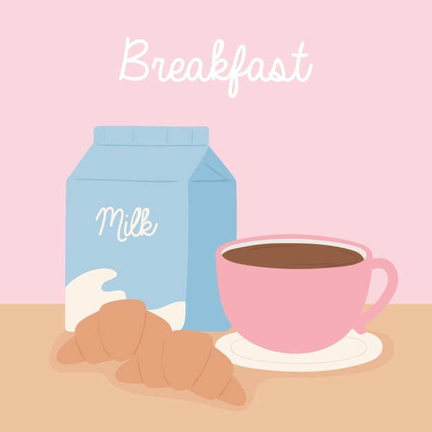Premium Vector Breakfast Milk Box Coffee Cup Croissant Delicious Food Cartoon Illustration