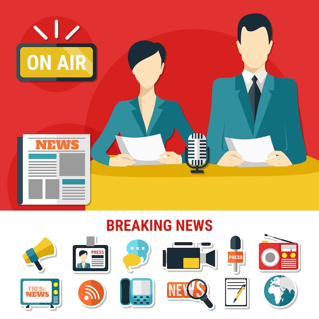 Breaking news icons and illustration | Free Vector