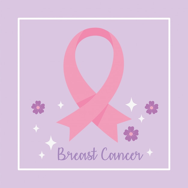 碑文と花のベクトルのデザインとイラストの乳房癌意識ピンクリボン プレミアムベクター
