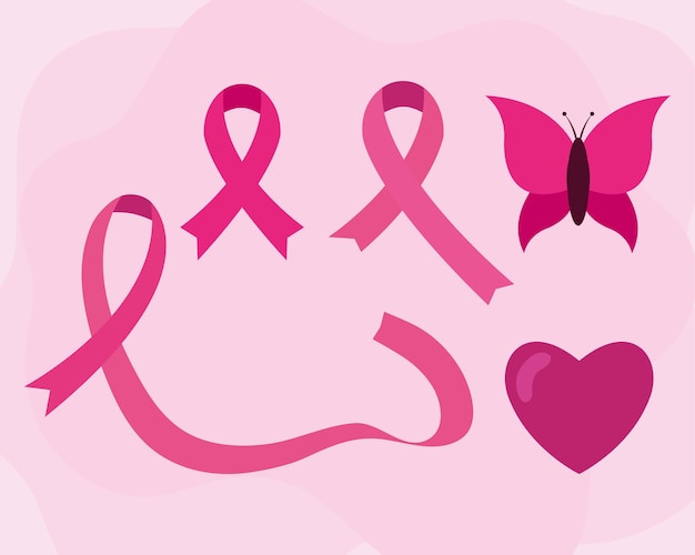 Premium Vector Breast Cancer Awareness Pink Ribbons Heart And