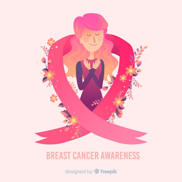 Free Vector Breast Cancer Awareness With Ribbon And Woman Illustration 