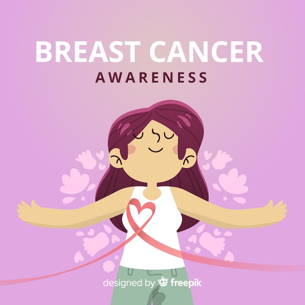 女性のイラストと乳がんの意識 無料のベクター