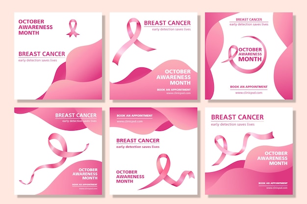 Premium Vector Breast Cancer Instagram Post Set