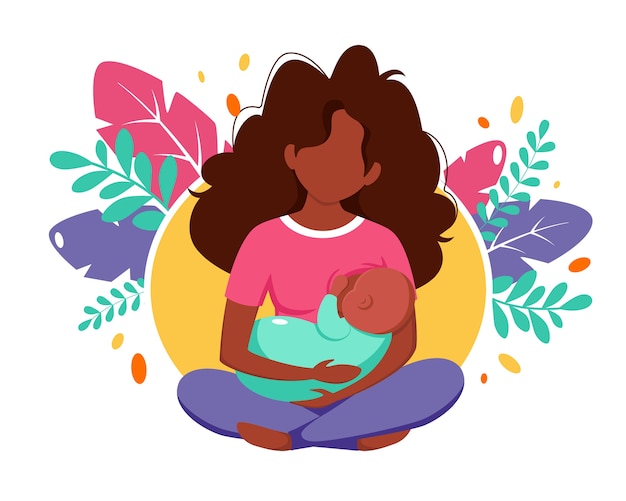 Premium Vector | Breastfeeding concept. black woman feeding a baby with ...