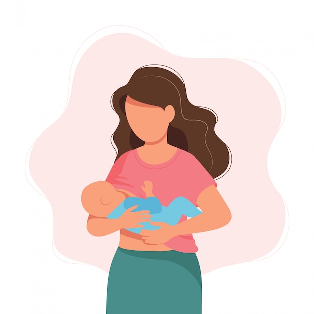 母乳育児イラスト 母が授乳中の赤ちゃん プレミアムベクター