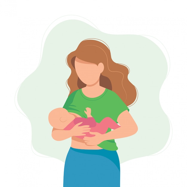 Download Breastfeeding illustration, mother feeding a baby with breast. | Premium Vector