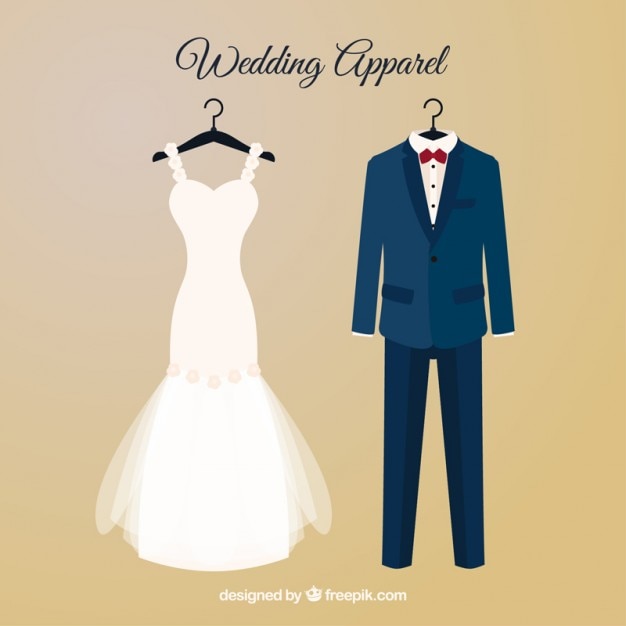 Brid dress and wedding suit with hangers Vector | Free Download