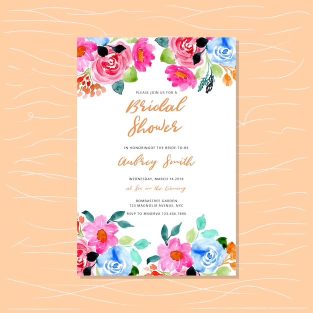 Bridal shower invitation with floral watercolor frame Premium Vector