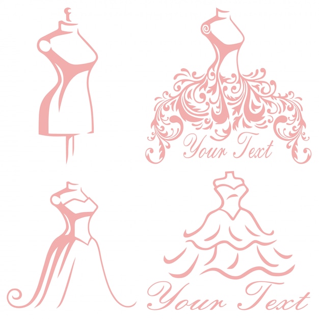 Download Bridal wedding boutique gown logo design set premium ...